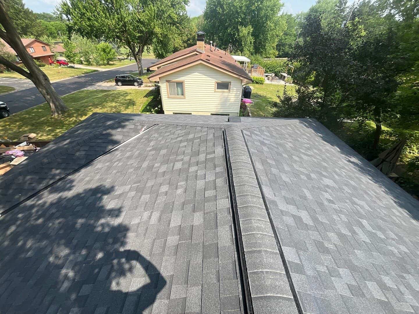 Continuous ridge vent installation on a Crystal, MN roof