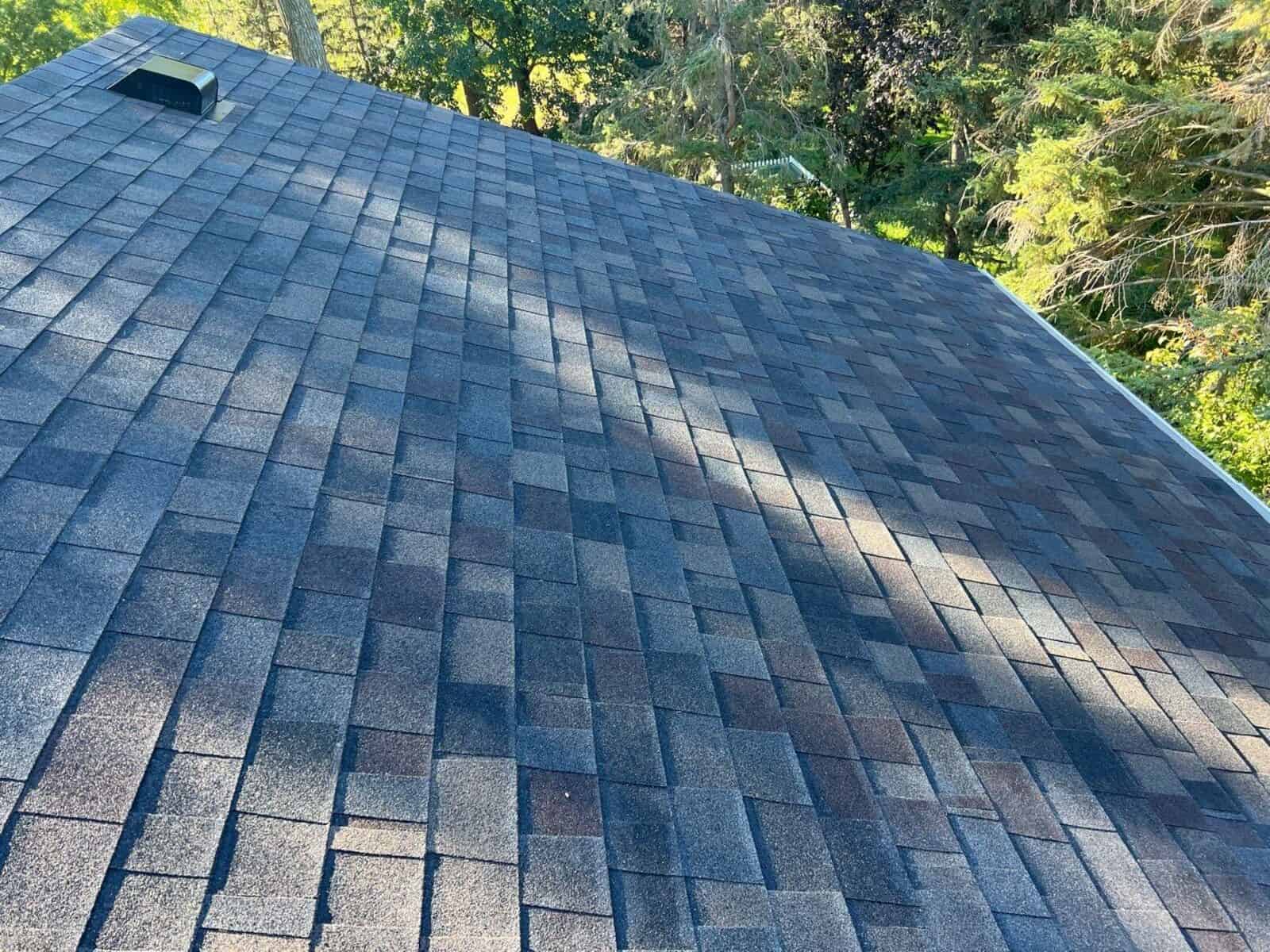 Close aerial view of Owens Corning Duration shingles in Black Sable