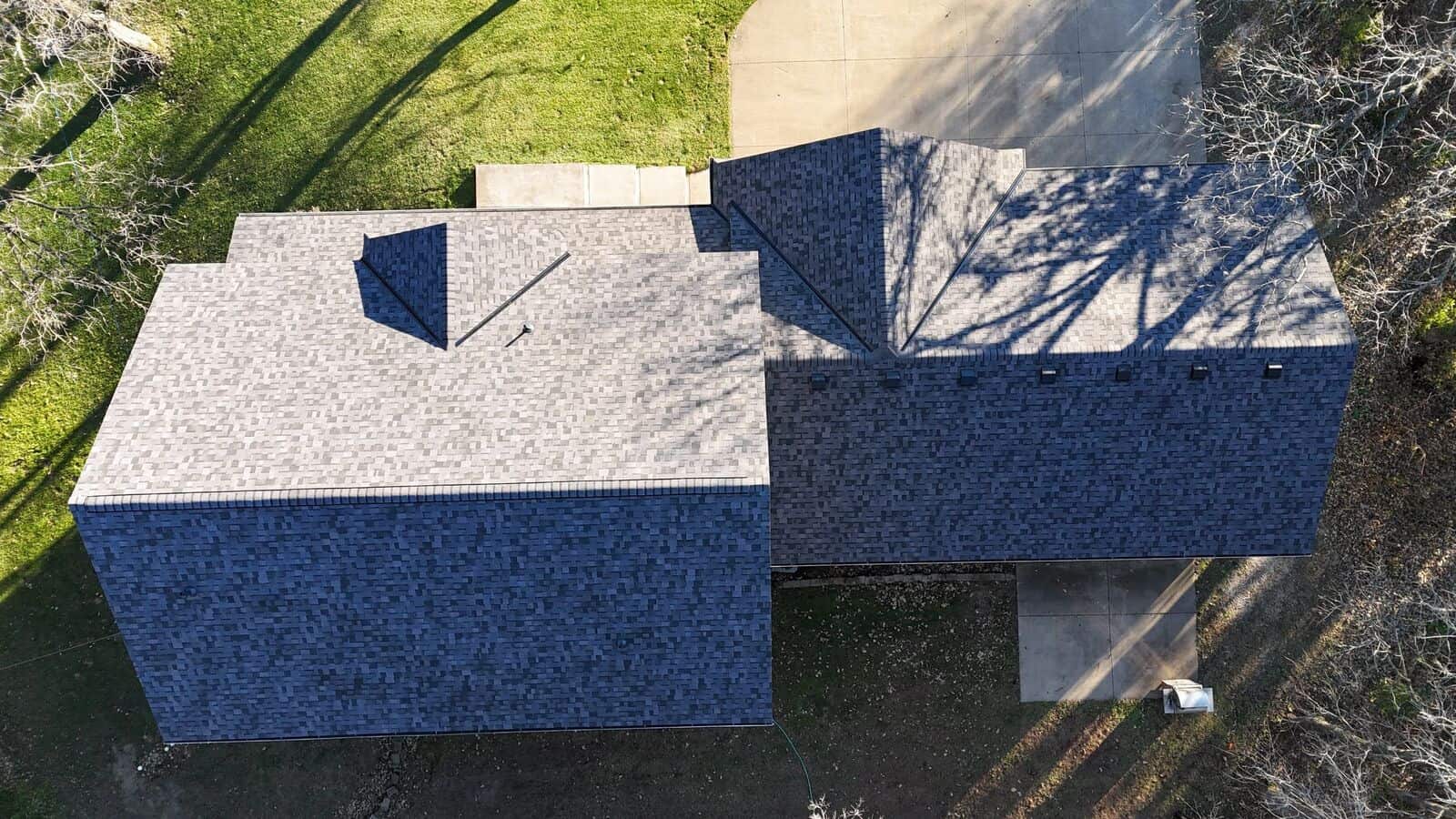 Aerial view of the new Midnight Plum roof in Oak Grove, MN