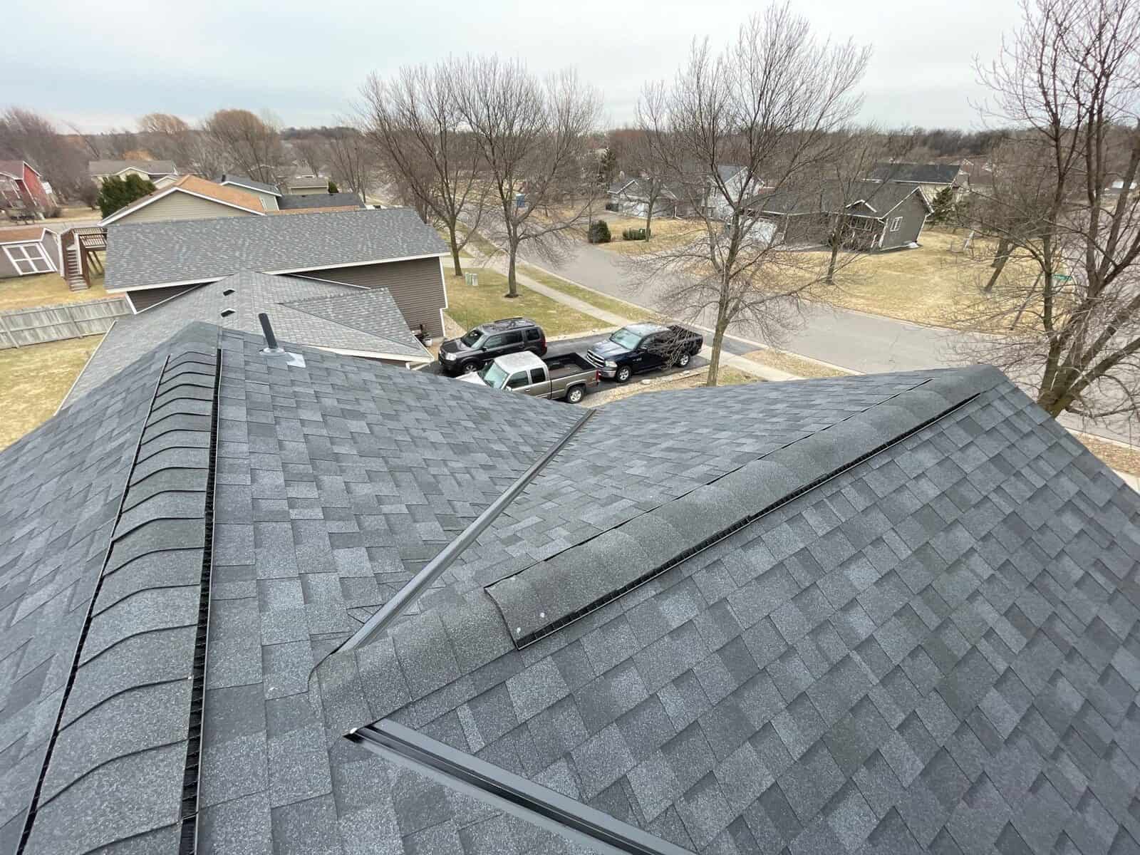 DuraRidge ridge caps on a new Onyx Black roof in Monticello, MN