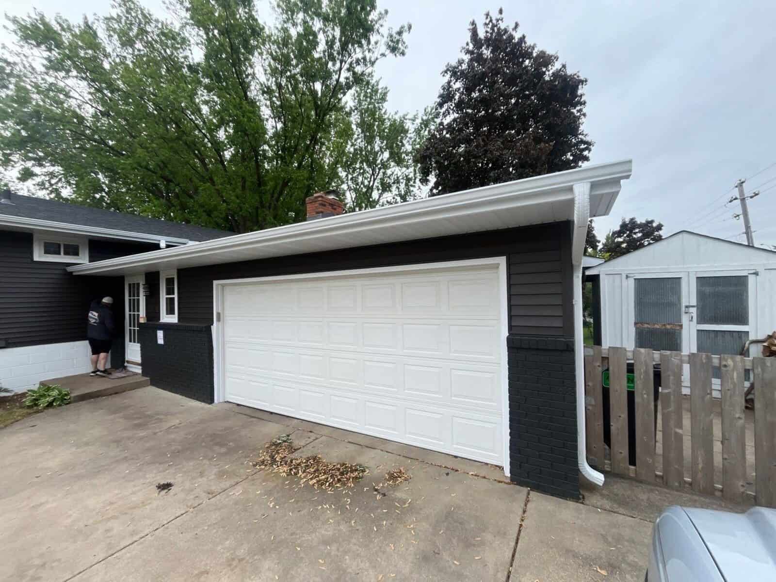 Garage side of a New Hope, MN home with new Slate siding and white trim