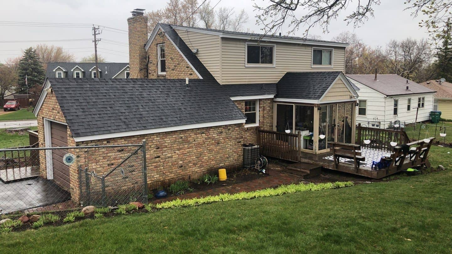 Back of a Saint Louis Park, MN home with its new roof, soffit, and fascia