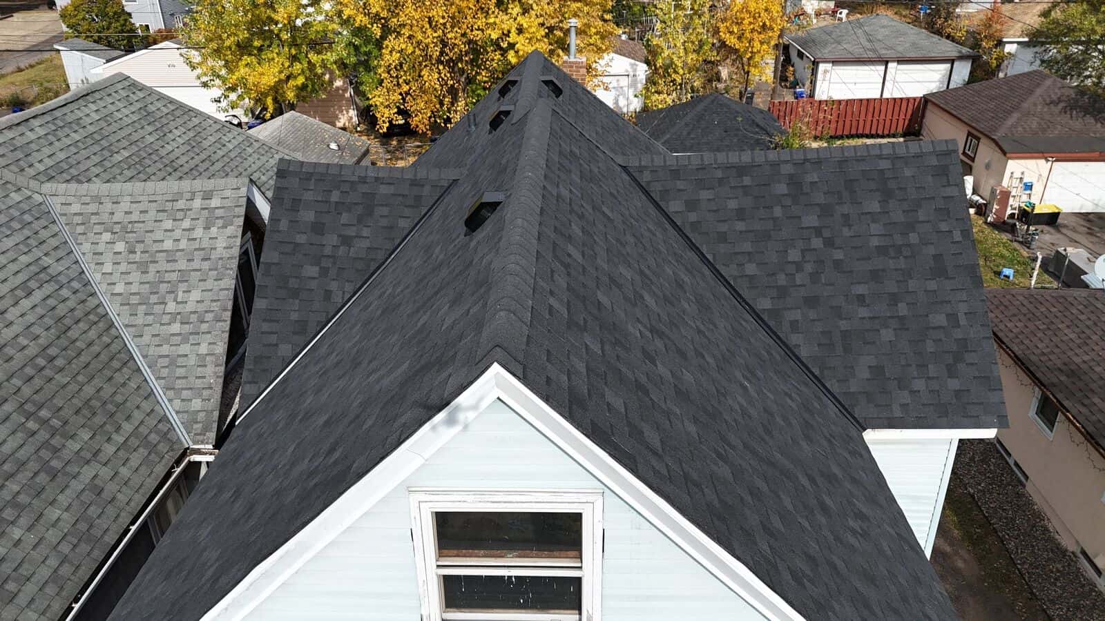 The new Onyx Black roof over the front gable in St. Paul, MN