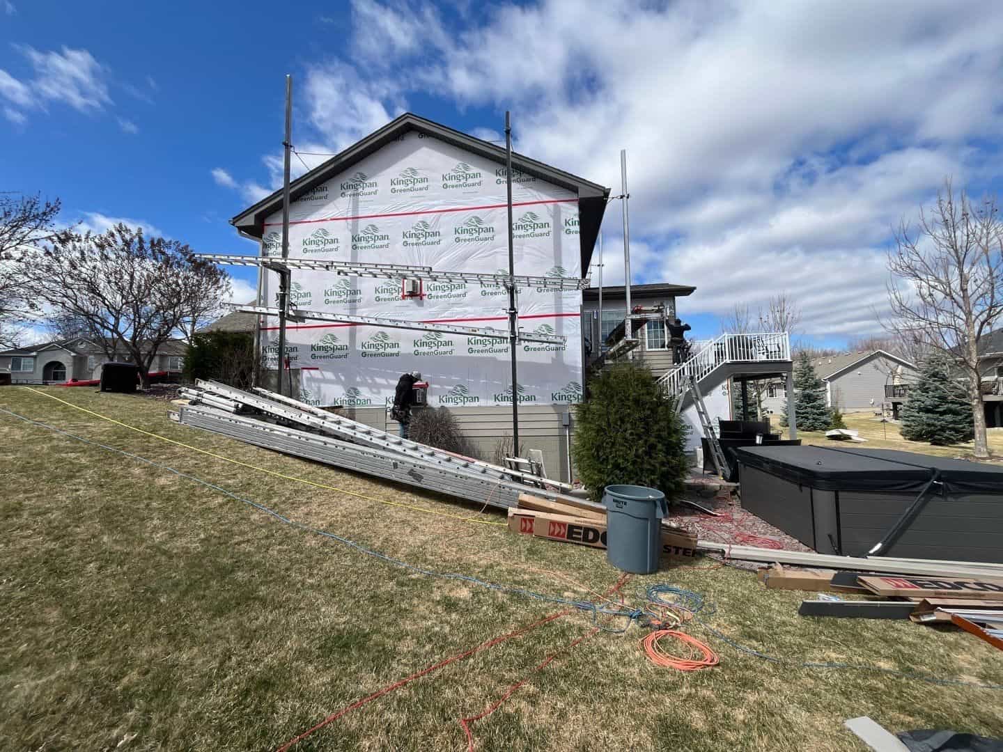 Scaffolding up during a St. Michael, MN siding replacement