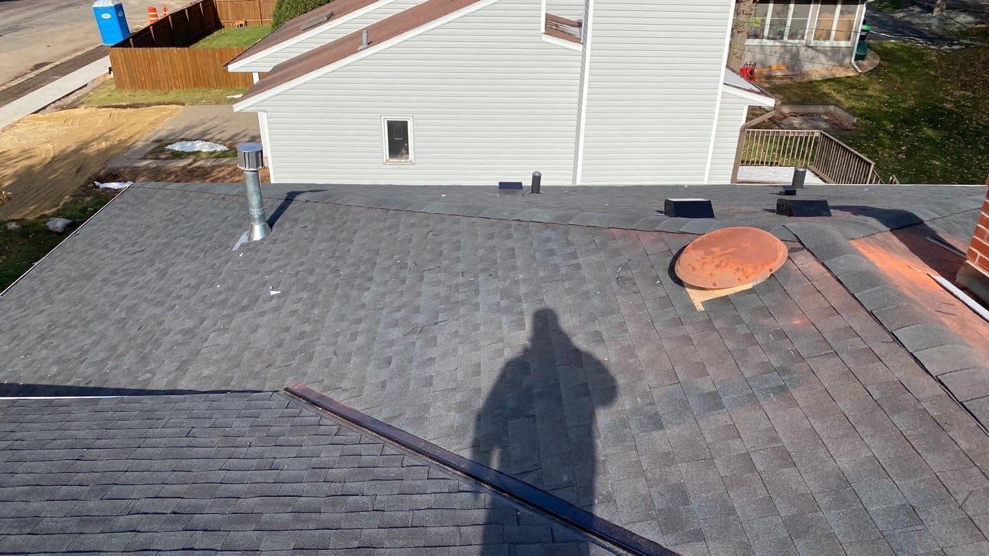 The old roof on an Edina, MN duplex before tear-off