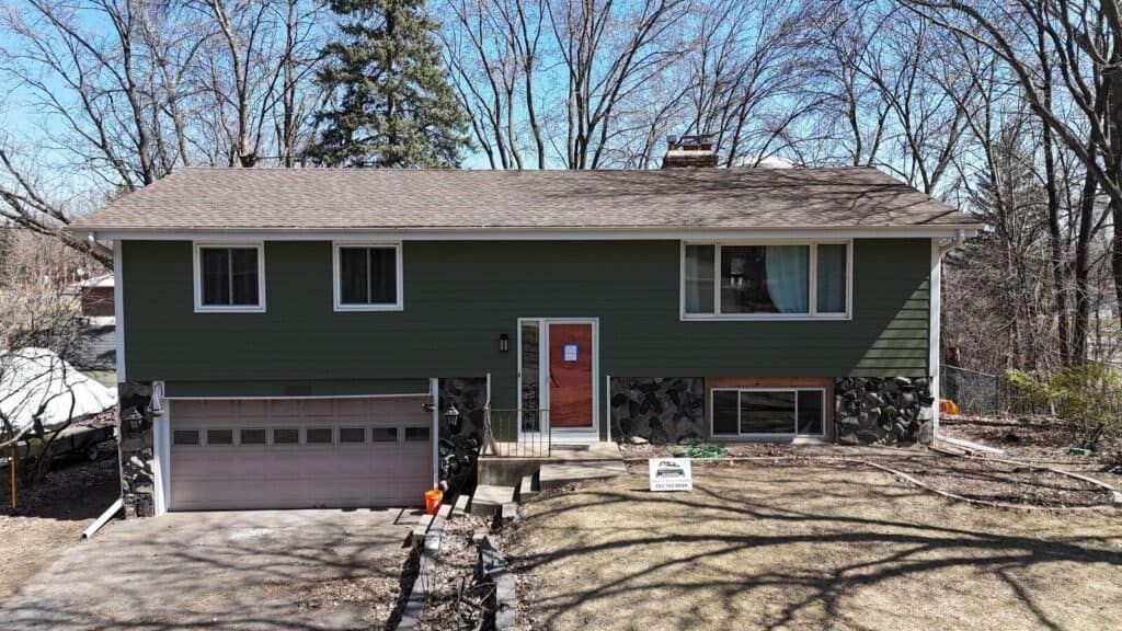 Completed James Hardie Statement Collection siding in Mountain Sage on a Plymouth, MN home