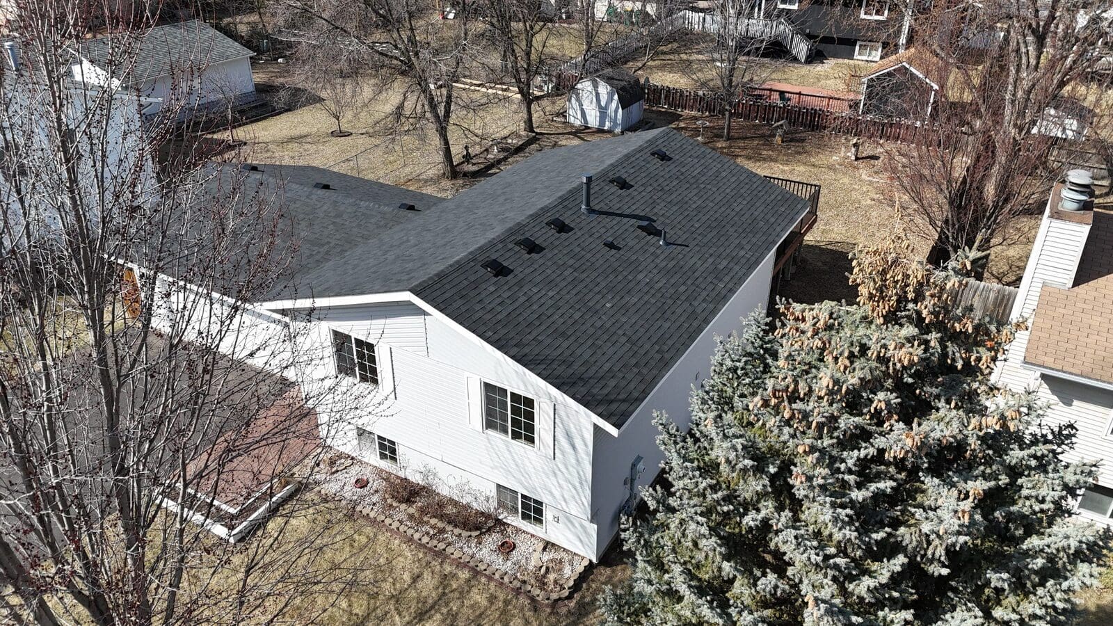 Aerial view of the finished Brilliant Black roof in Brooklyn Park, MN