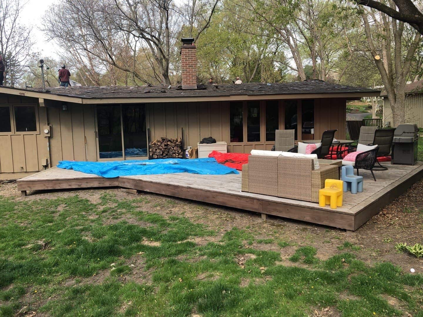 Deck and landscaping protected during a Minnetonka, MN roof replacement