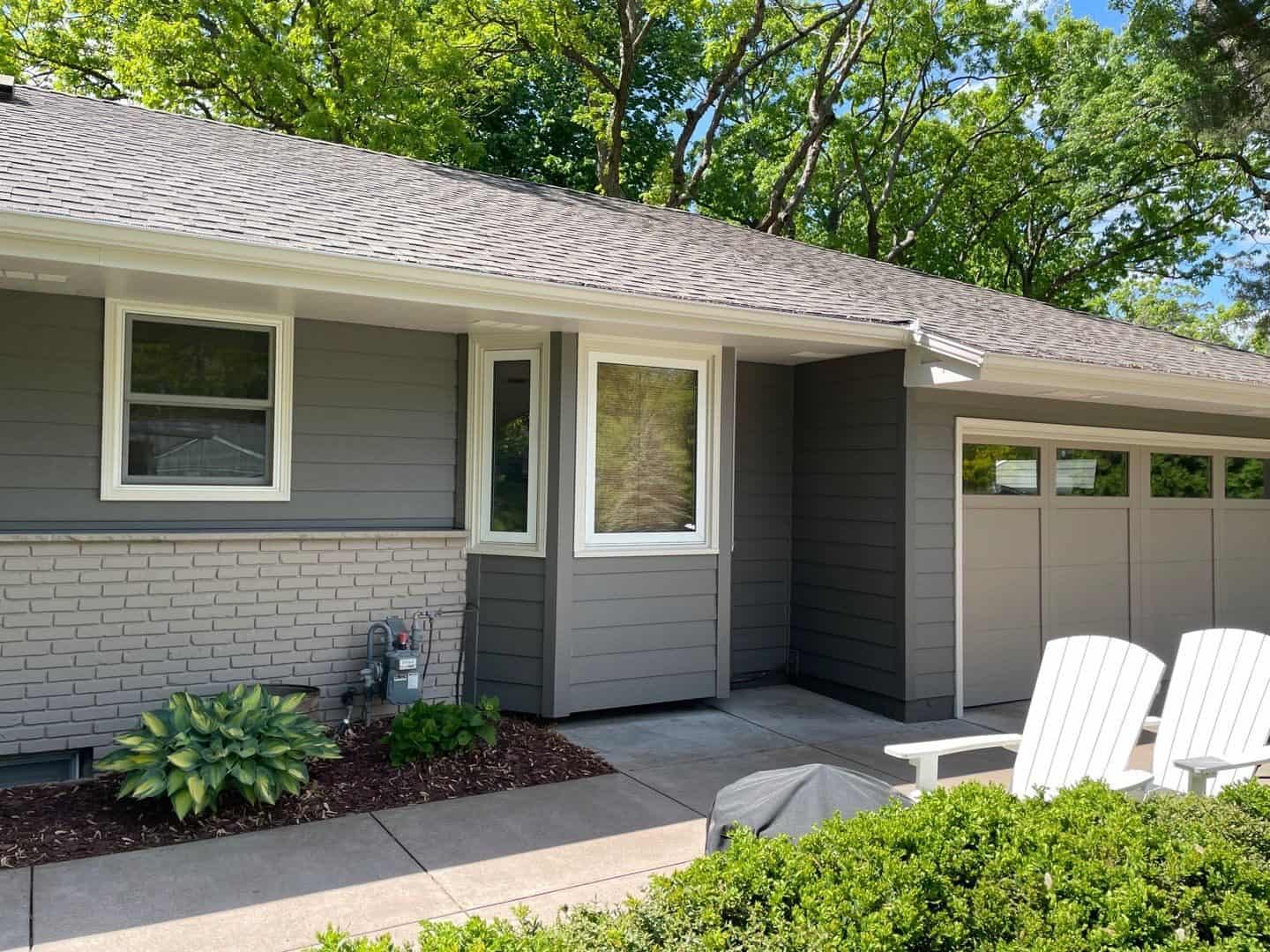 Rear patio view of LP SmartSide siding in Tundra Gray in Hopkins, MN