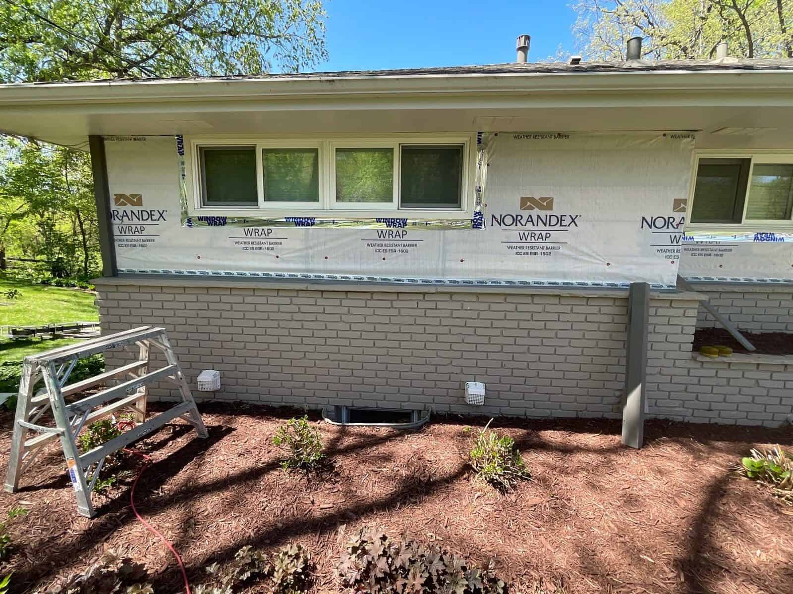 Weather-resistant housewrap before new siding on a Hopkins, MN home