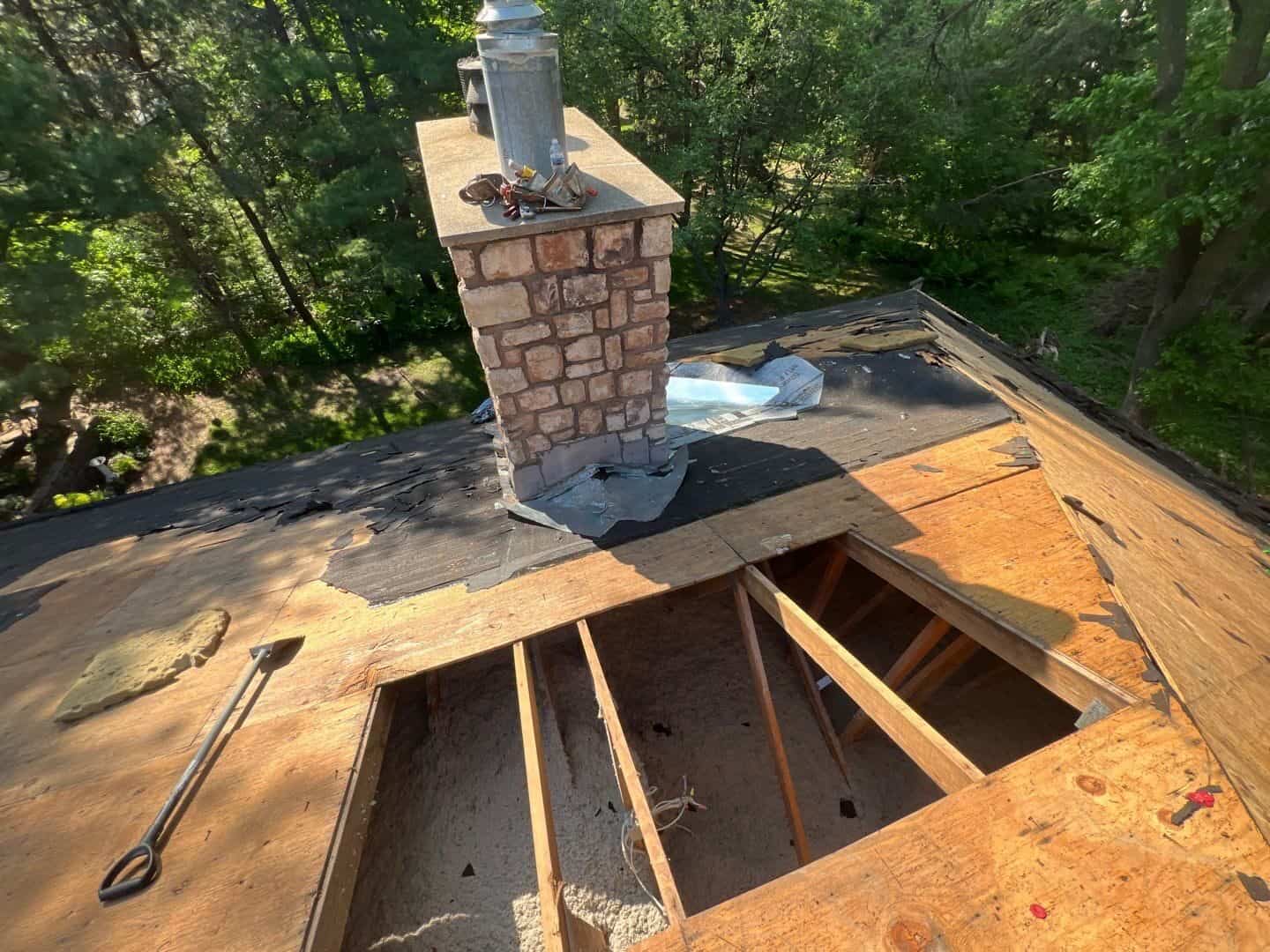 Skylight opening framed during a Velux skylight replacement in Bloomington, MN