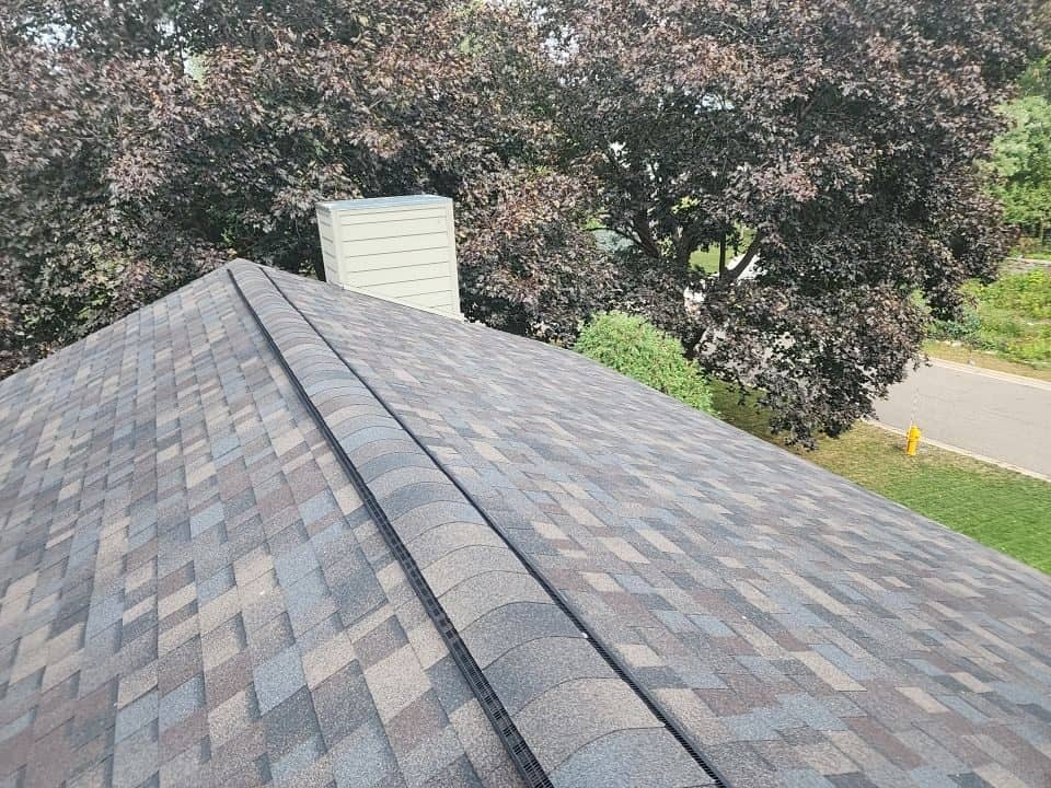 Ridge and valley detail of a Black Sable shingle roof in Golden Valley, MN