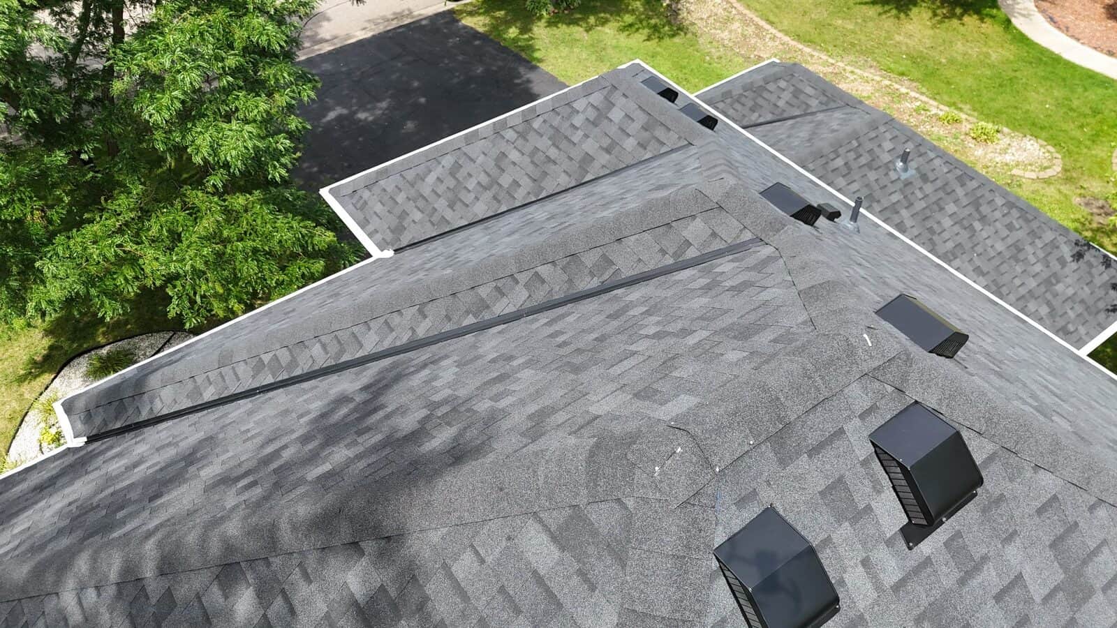 Roofline and vent details on a new Duration shingle roof in Plymouth, MN