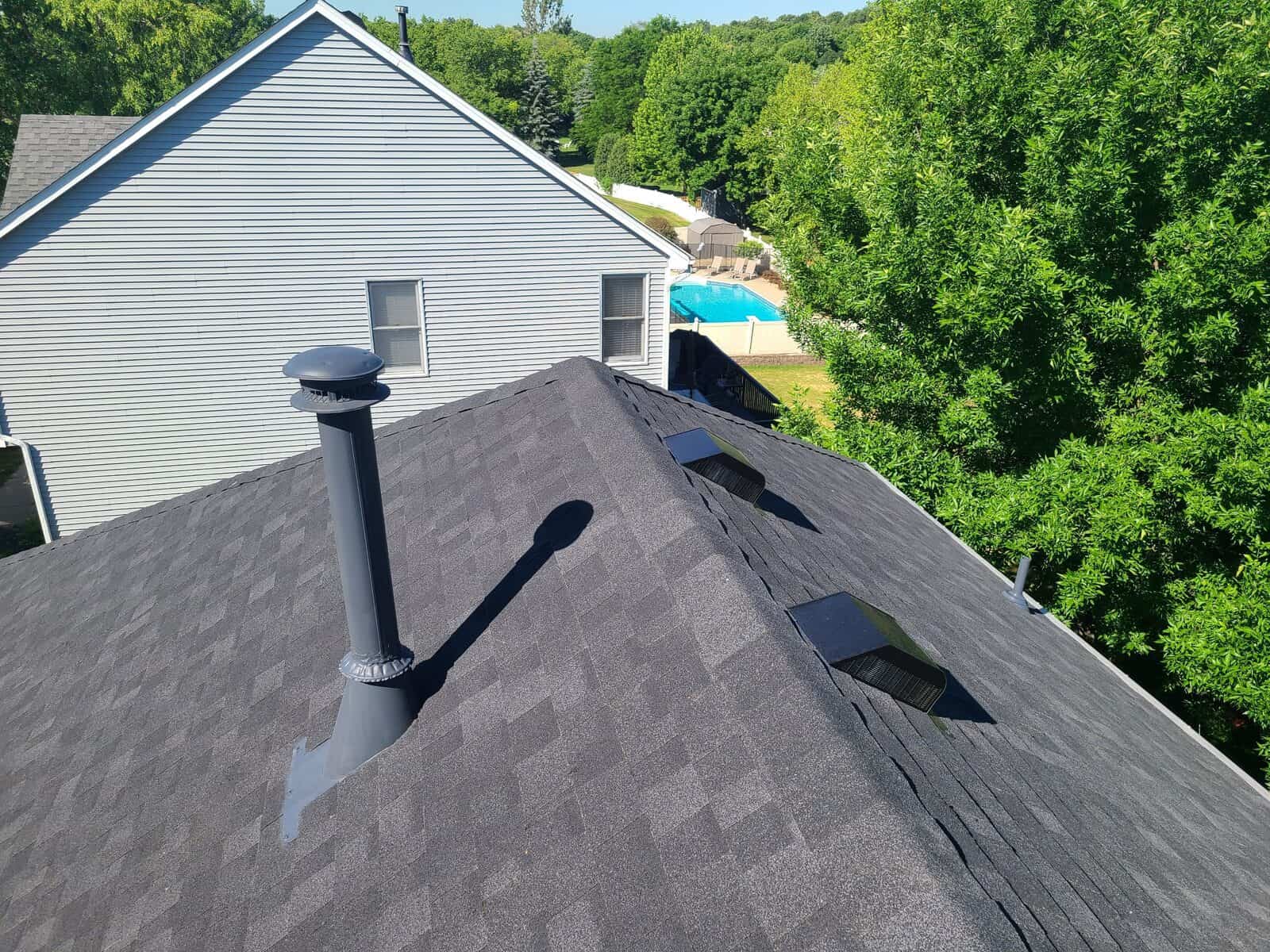 Owens Corning Duration Onyx Black shingles and roof vent on an Eden Prairie, MN home