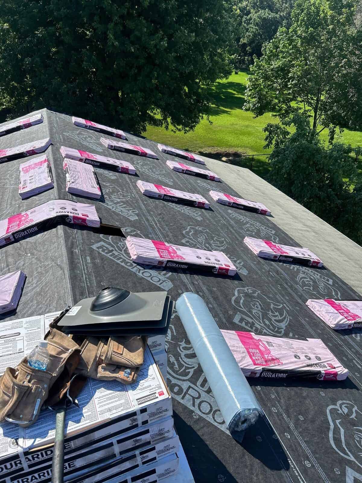 Owens Corning Duration shingles being installed on an Andover, MN roof