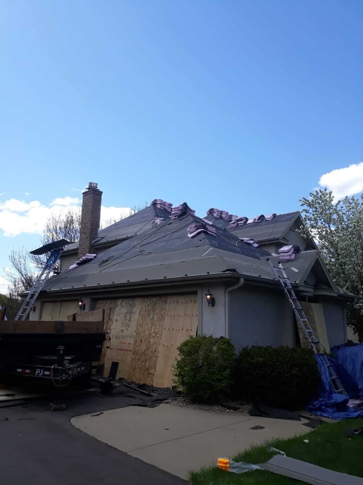 Tear-off underway on an Eden Prairie, MN roof replacement