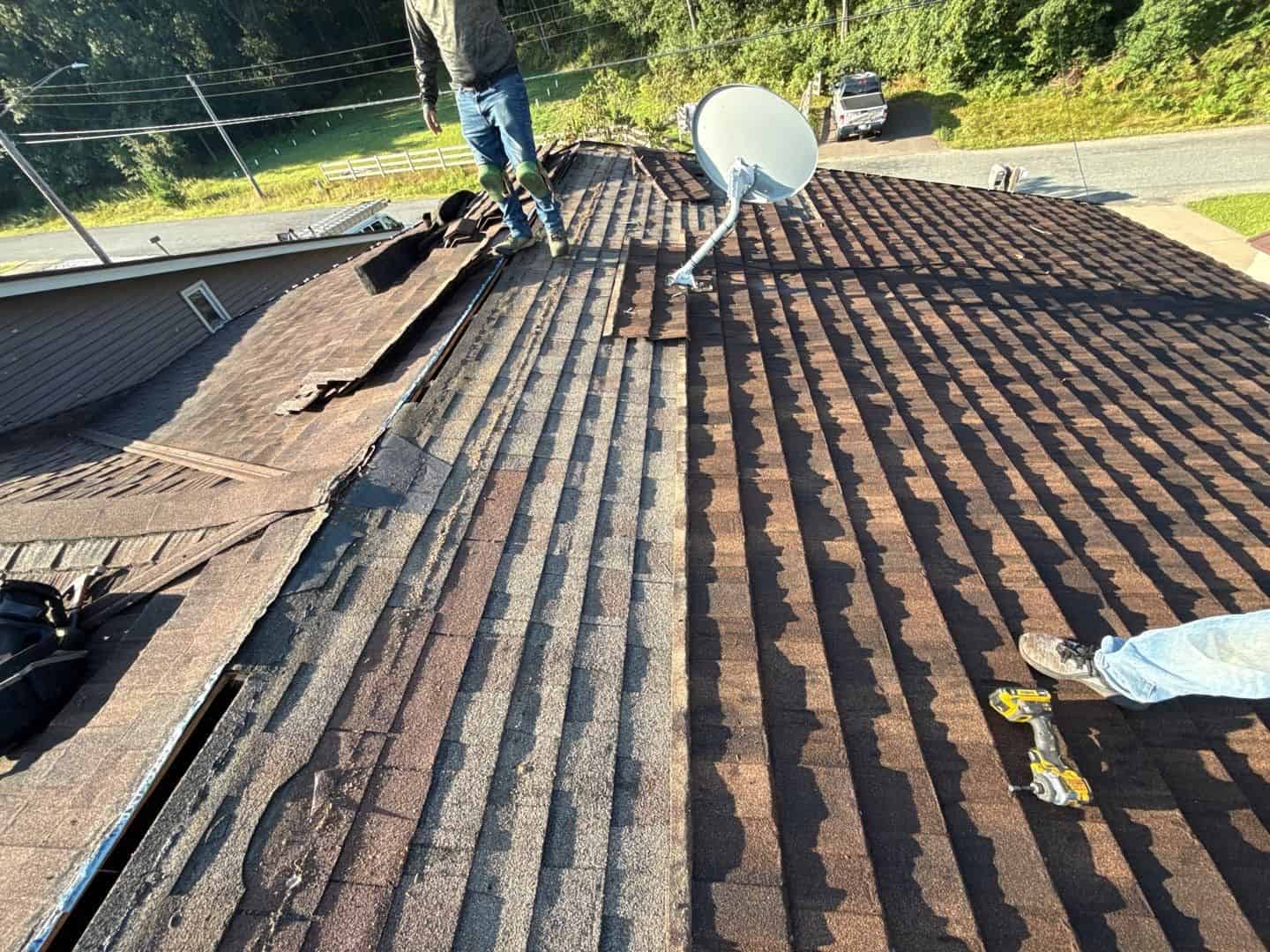 Tear-off down to the decking during an Altoona, WI roof replacement