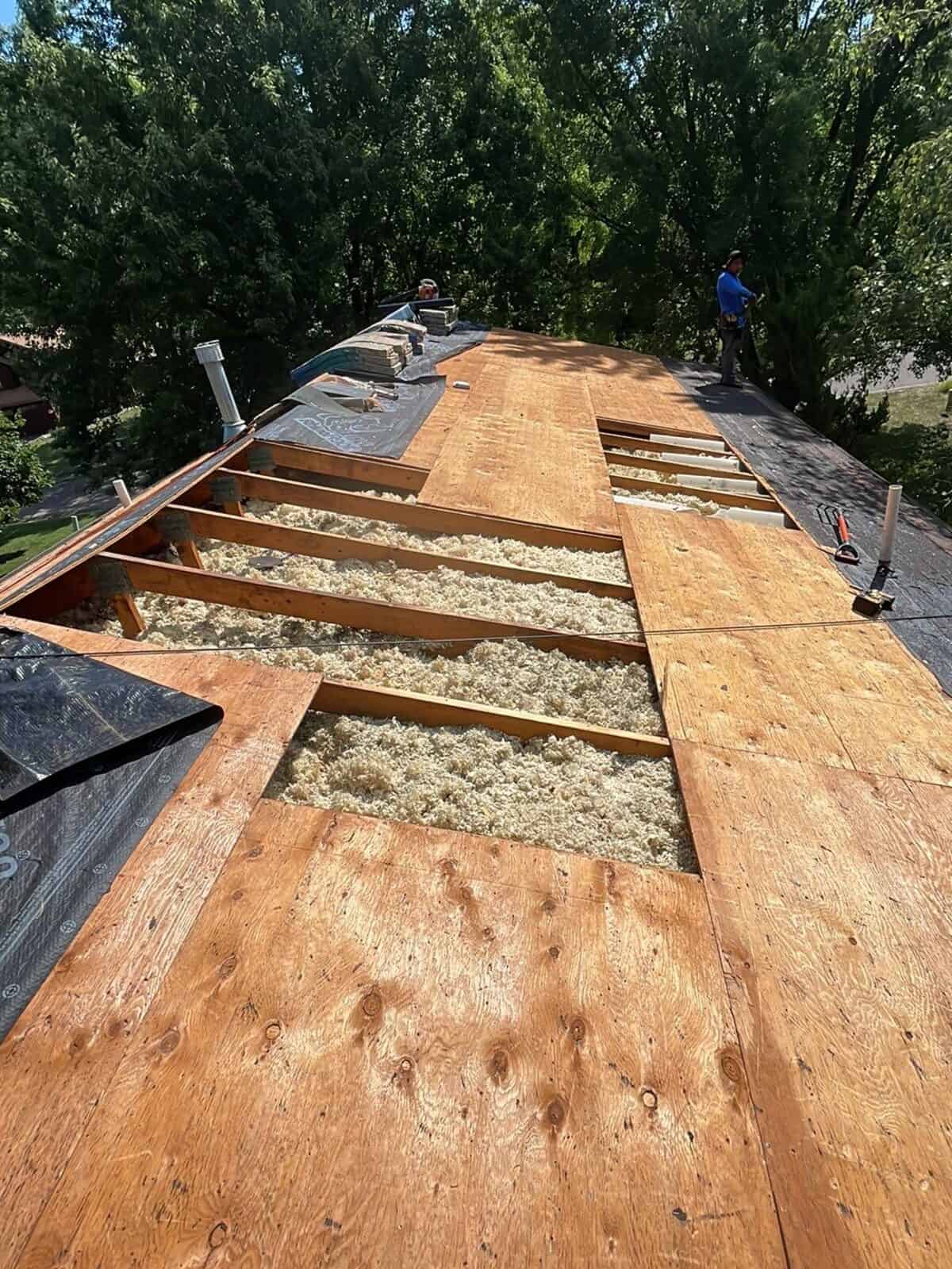 Roof deck repairs in progress on a Little Canada, MN home