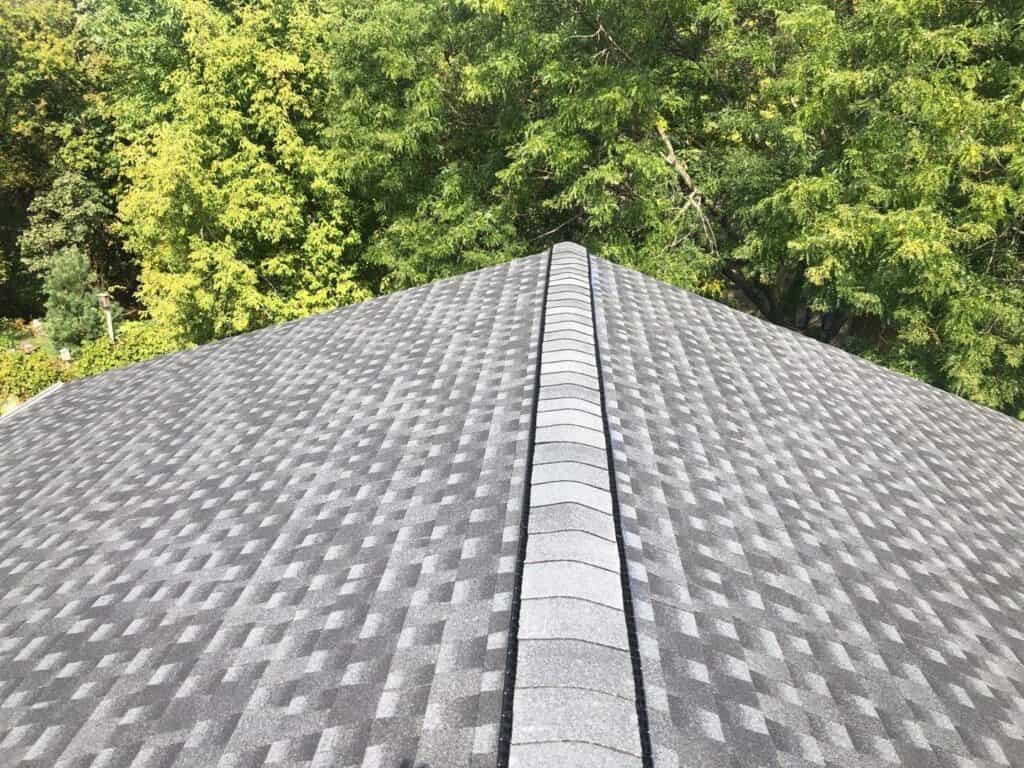 Completed GAF Timberline HDZ Charcoal roof and ridge ventilation in Eden Prairie, MN