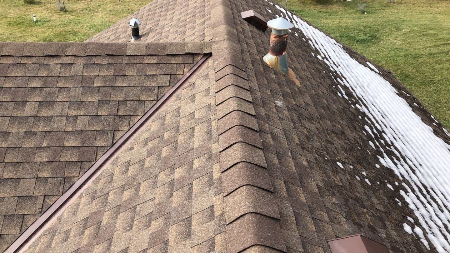 Ridge view of the finished Barkwood roof