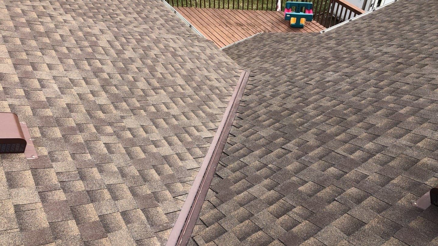 Finished GAF Timberline HDZ Barkwood shingles on the Stanchfield roof